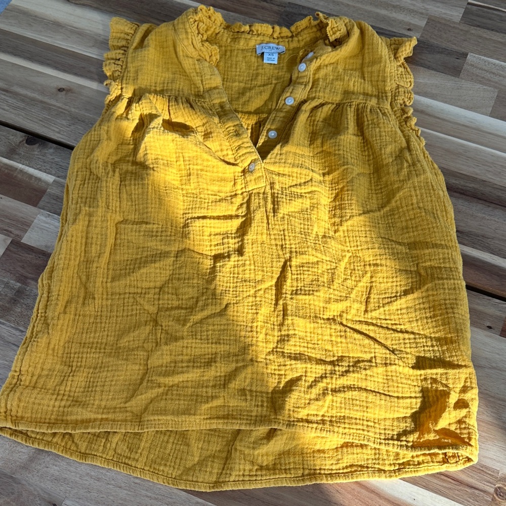 J. Crew Mustard Ruffle Sleeve Blouse